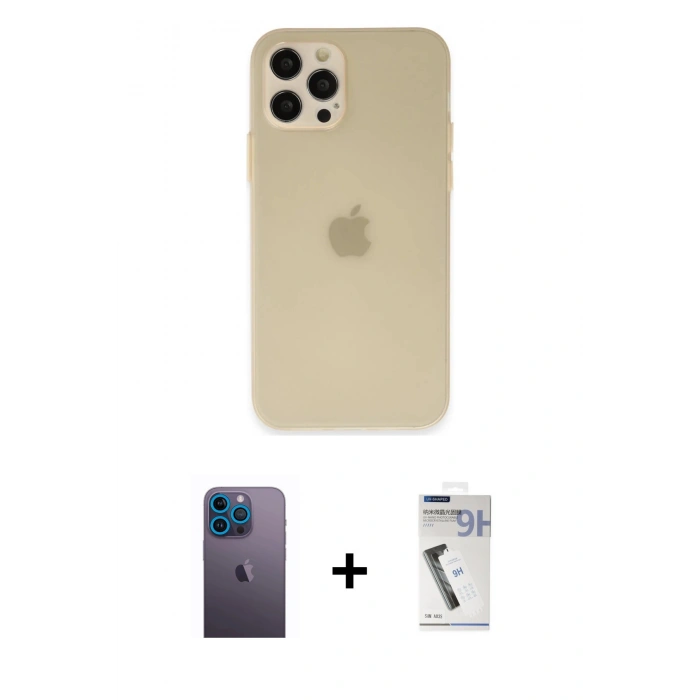 MARSİLYAN™- iPhone 12 Pro Max Kılıf Atlas Minimal Prime - Şeffaf Uv Polymer Nano Ekran Koruyucu + Neon Fosforlu Kamera Lens - MI