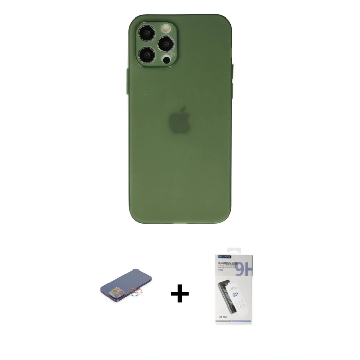 MARSİLYAN™- iPhone 12 Pro Max Kılıf Atlas Minimal Prime - Şeffaf Uv Polymer Nano Ekran Koruyucu + Renkli Kamera Lens Koruma Cam - PE