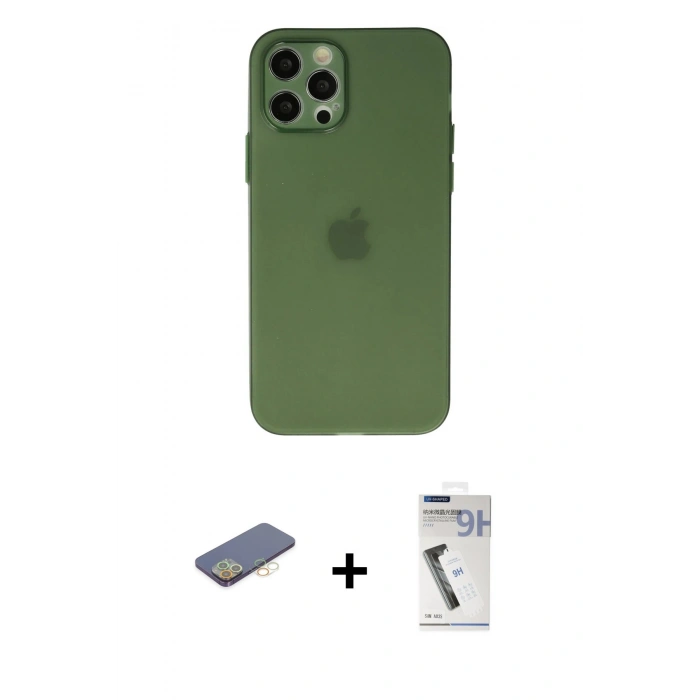 MARSİLYAN™- iPhone 12 Pro Max Kılıf Atlas Minimal Prime - Şeffaf Uv Polymer Nano Ekran Koruyucu + Renkli Kamera Lens Koruma Cam - SI
