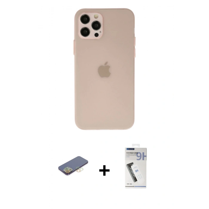 MARSİLYAN™- iPhone 12 Pro Max Kılıf Atlas Minimal Prime - Şeffaf Uv Polymer Nano Ekran Koruyucu + Renkli Kamera Lens Koruma Cam - SI