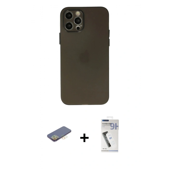 MARSİLYAN™- iPhone 12 Pro Max Kılıf Atlas Minimal Prime - Şeffaf Uv Polymer Nano Ekran Koruyucu + Renkli Kamera Lens Koruma Cam - SI