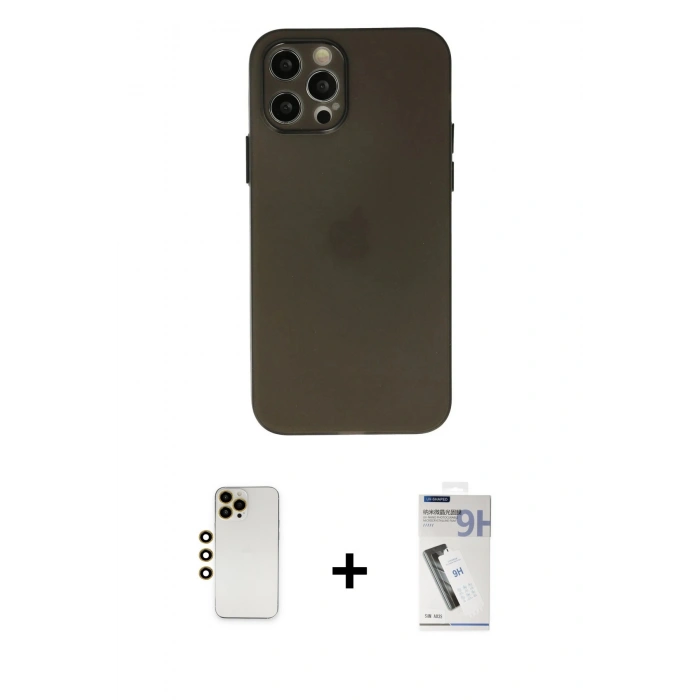 MARSİLYAN™- iPhone 12 Pro Max Kılıf Atlas Minimal Prime - Şeffaf Uv Polymer Nano Ekran Koruyucu + Shine Kamera Lens - GD