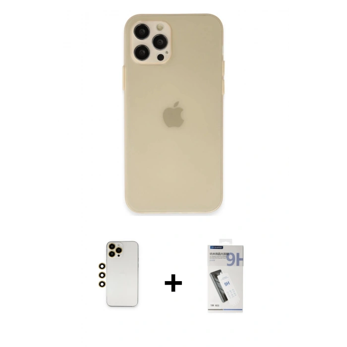MARSİLYAN™- iPhone 12 Pro Max Kılıf Atlas Minimal Prime - Şeffaf Uv Polymer Nano Ekran Koruyucu + Shine Kamera Lens - GD