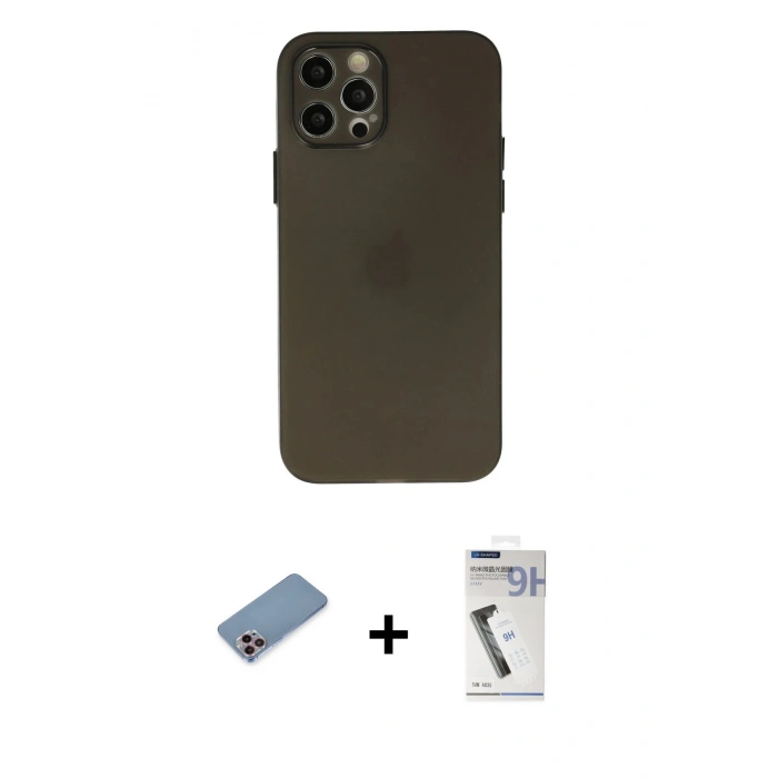 MARSİLYAN™- iPhone 12 Pro Max Kılıf Atlas Minimal Prime - Şeffaf Uv Polymer Nano Ekran Koruyucu + Shine Kamera Lens Koruma Cam - PE