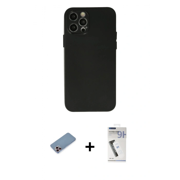 MARSİLYAN™- iPhone 12 Pro Max Kılıf Atlas Minimal Prime - Şeffaf Uv Polymer Nano Ekran Koruyucu + Shine Kamera Lens Koruma Cam - PE
