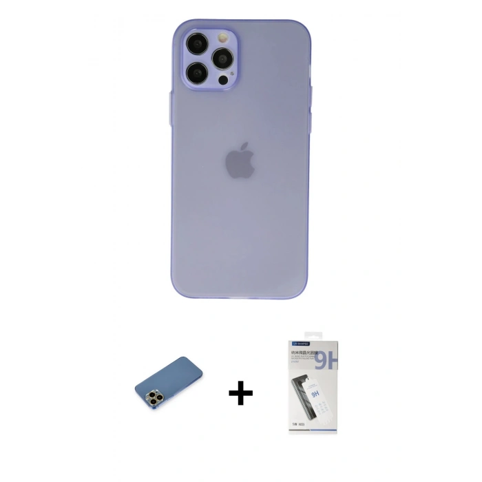 MARSİLYAN™- iPhone 12 Pro Max Kılıf Atlas Minimal Prime - Şeffaf Uv Polymer Nano Ekran Koruyucu + Shine Kamera Lens Koruma Cam - GD