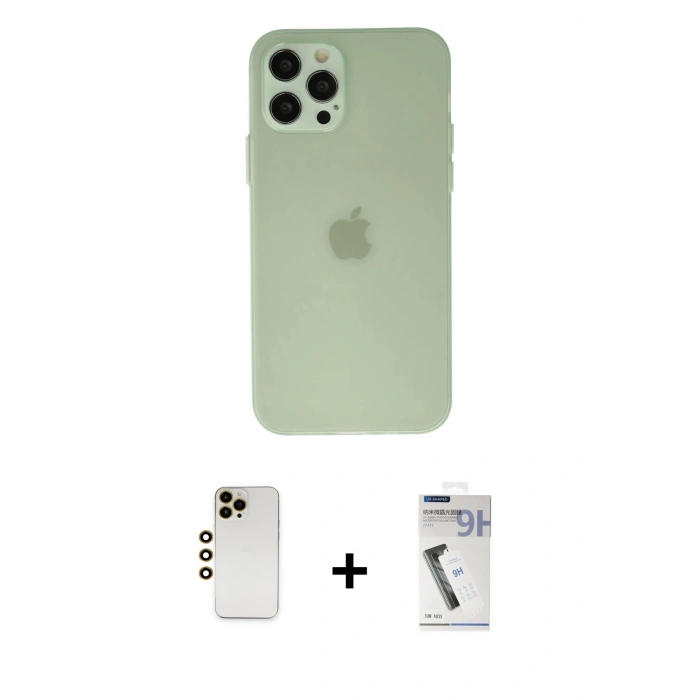 MARSİLYAN™- iPhone 12 Pro Max Kılıf Atlas Minimal Prime - Şeffaf Uv Polymer Nano Ekran Koruyucu + Shine Kamera Lens - GD