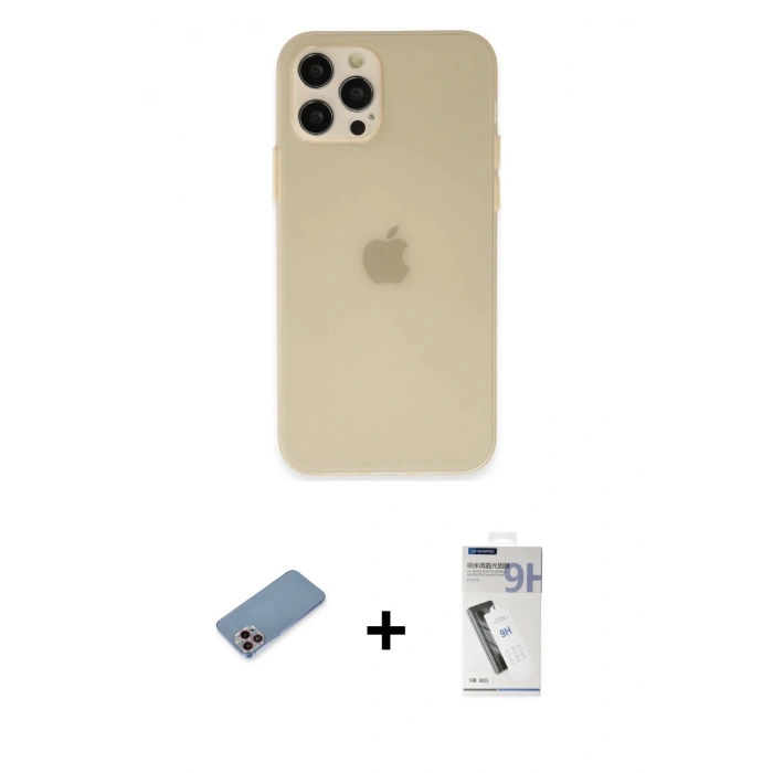 MARSİLYAN™- iPhone 12 Pro Max Kılıf Atlas Minimal Prime - Şeffaf Uv Polymer Nano Ekran Koruyucu + Shine Kamera Lens Koruma Cam - PE