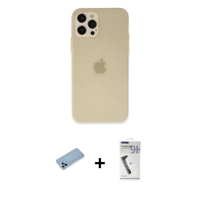 MARSİLYAN™- iPhone 12 Pro Max Kılıf Atlas Minimal Prime - Şeffaf Uv Polymer Nano Ekran Koruyucu + Shine Kamera Lens Koruma Cam - MI