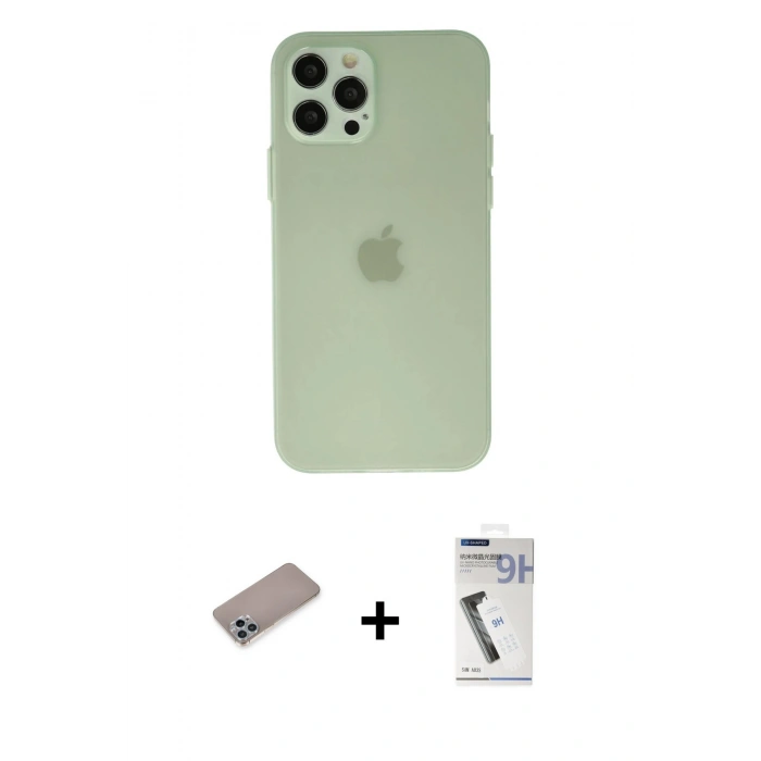 MARSİLYAN™- iPhone 12 Pro Max Kılıf Atlas Minimal Prime - Şeffaf Uv Polymer Nano Ekran Koruyucu + Shine Kamera Lens Koruma Cam - SABE