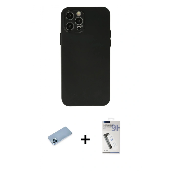 MARSİLYAN™- iPhone 12 Pro Max Kılıf Atlas Minimal Prime - Şeffaf Uv Polymer Nano Ekran Koruyucu + Shine Kamera Lens Koruma Cam - MI
