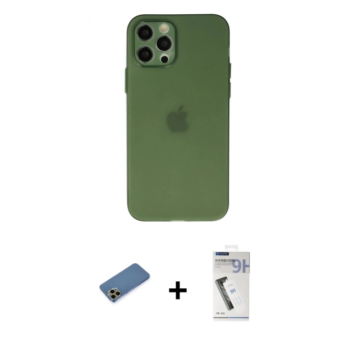 MARSİLYAN™- iPhone 12 Pro Max Kılıf Atlas Minimal Prime - Şeffaf Uv Polymer Nano Ekran Koruyucu + Shine Kamera Lens Koruma Cam - GD