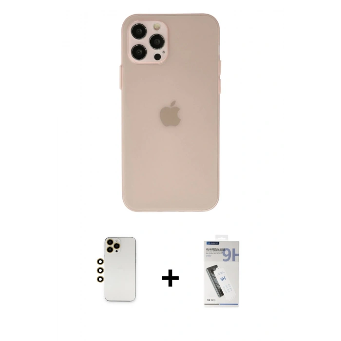 MARSİLYAN™- iPhone 12 Pro Max Kılıf Atlas Minimal Prime - Şeffaf Uv Polymer Nano Ekran Koruyucu + Shine Kamera Lens - GD