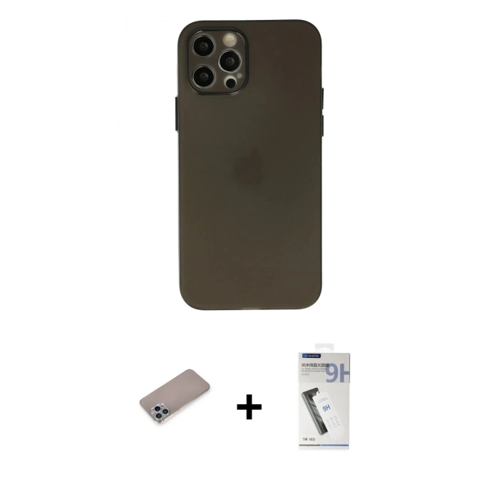 MARSİLYAN™- iPhone 12 Pro Max Kılıf Atlas Minimal Prime - Şeffaf Uv Polymer Nano Ekran Koruyucu + Shine Kamera Lens Koruma Cam - SABE