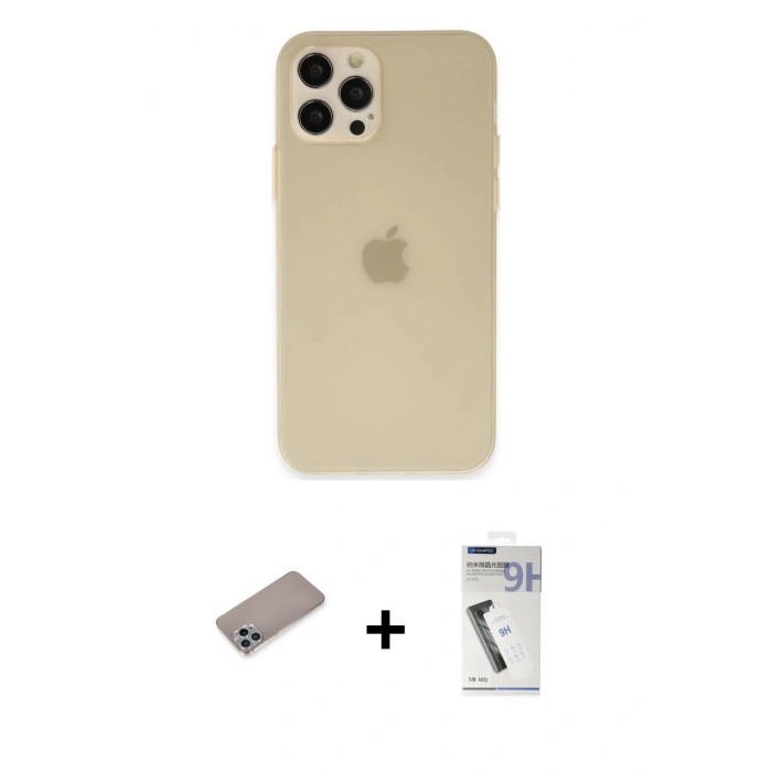 MARSİLYAN™- iPhone 12 Pro Max Kılıf Atlas Minimal Prime - Şeffaf Uv Polymer Nano Ekran Koruyucu + Shine Kamera Lens Koruma Cam - SABE