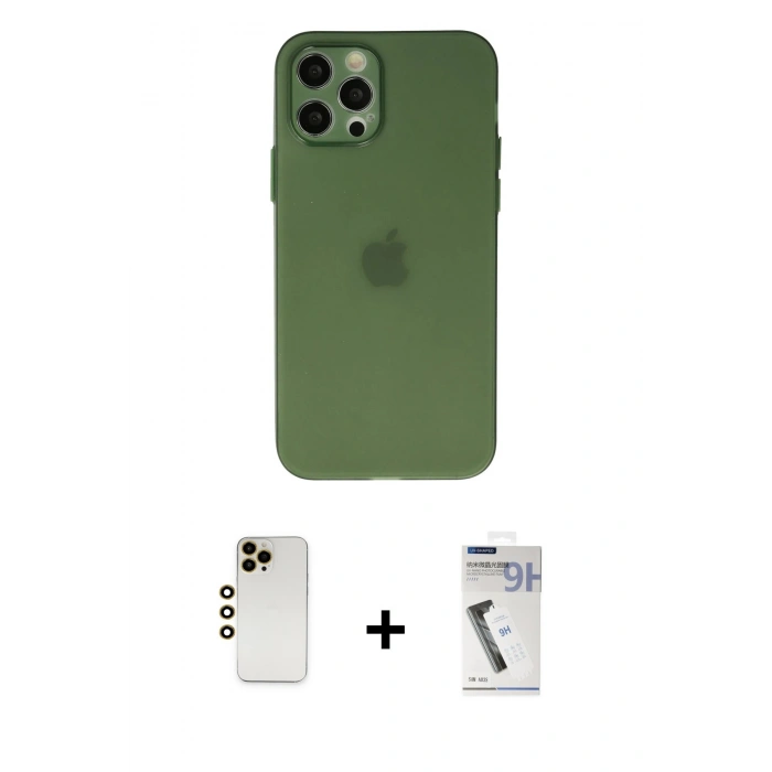 MARSİLYAN™- iPhone 12 Pro Max Kılıf Atlas Minimal Prime - Şeffaf Uv Polymer Nano Ekran Koruyucu + Shine Kamera Lens - GD