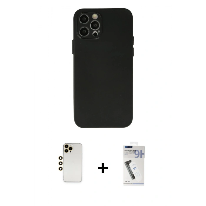 MARSİLYAN™- iPhone 12 Pro Max Kılıf Atlas Minimal Prime - Şeffaf Uv Polymer Nano Ekran Koruyucu + Shine Kamera Lens - GD