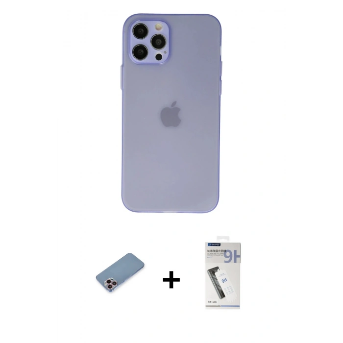 MARSİLYAN™- iPhone 12 Pro Max Kılıf Atlas Minimal Prime - Şeffaf Uv Polymer Nano Ekran Koruyucu + Shine Kamera Lens Koruma Cam - PE