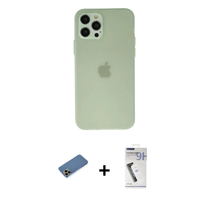 MARSİLYAN™- iPhone 12 Pro Max Kılıf Atlas Minimal Prime - Şeffaf Uv Polymer Nano Ekran Koruyucu + Shine Kamera Lens Koruma Cam - GD