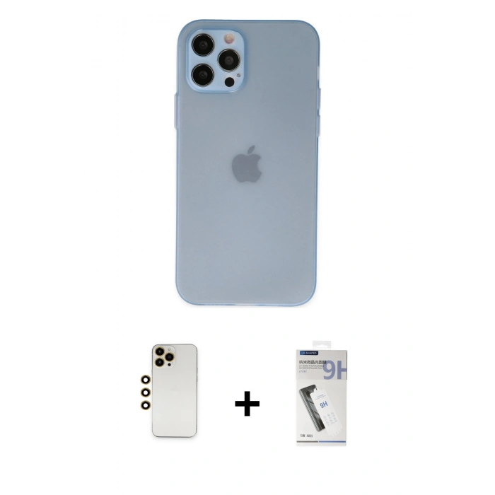 MARSİLYAN™- iPhone 12 Pro Max Kılıf Atlas Minimal Prime - Şeffaf Uv Polymer Nano Ekran Koruyucu + Shine Kamera Lens - GD