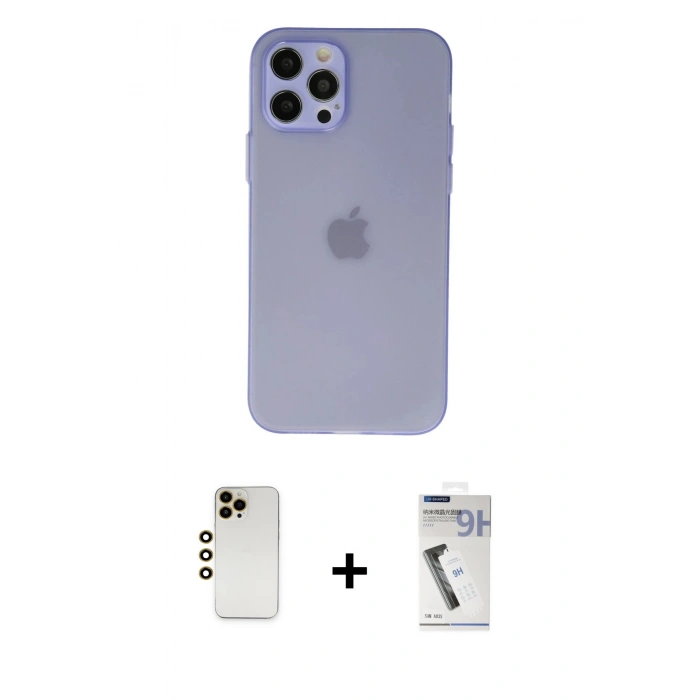 MARSİLYAN™- iPhone 12 Pro Max Kılıf Atlas Minimal Prime - Şeffaf Uv Polymer Nano Ekran Koruyucu + Shine Kamera Lens - GD