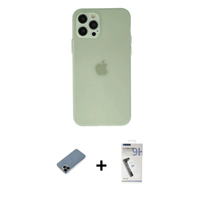 MARSİLYAN™- iPhone 12 Pro Max Kılıf Atlas Minimal Prime - Şeffaf Uv Polymer Nano Ekran Koruyucu + Siyah Shine Kamera Lens Koruma Cam