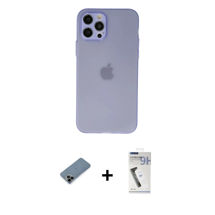 MARSİLYAN™- iPhone 12 Pro Max Kılıf Atlas Minimal Prime - Şeffaf Uv Polymer Nano Ekran Koruyucu + Siyah Shine Kamera Lens Koruma Cam