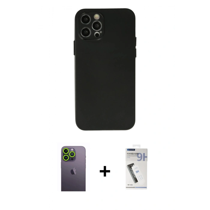 MARSİLYAN™- iPhone 12 Pro Max Kılıf Atlas Minimal Prime - Şeffaf Uv Polymer Nano Ekran Koruyucu + Yeşil Neon Fosforlu Kamera Lens
