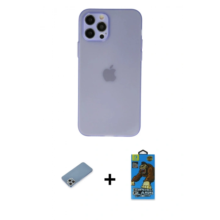 MARSİLYAN™- iPhone 12 Pro Max Kılıf Atlas Minimal Prime - Siyah 18D Cam Ekran Koruyucu + Shine Kamera Lens Koruma Cam - GS