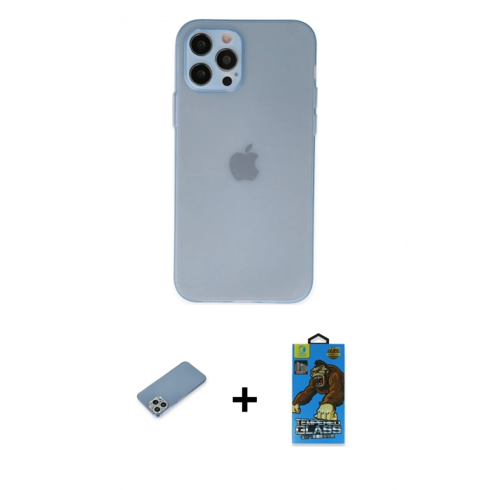 MARSİLYAN™- iPhone 12 Pro Max Kılıf Atlas Minimal Prime - Siyah 18D Cam Ekran Koruyucu + Shine Kamera Lens Koruma Cam - GS