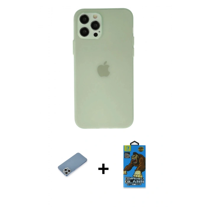 MARSİLYAN™- iPhone 12 Pro Max Kılıf Atlas Minimal Prime - Siyah 18D Cam Ekran Koruyucu + Shine Kamera Lens Koruma Cam - GS