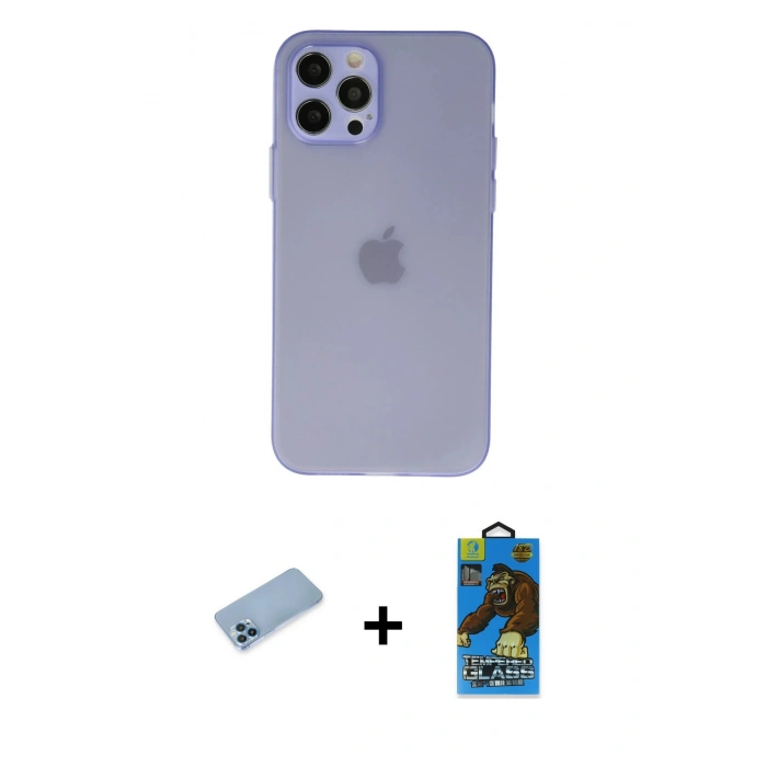 MARSİLYAN™- iPhone 12 Pro Max Kılıf Atlas Minimal Prime - Siyah 18D Cam Ekran Koruyucu + Shine Kamera Lens Koruma Cam - MI