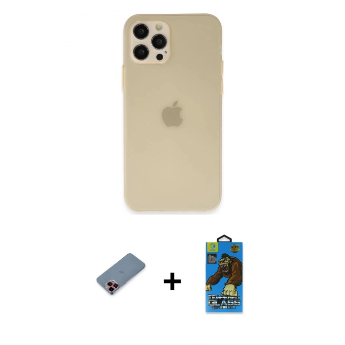 MARSİLYAN™- iPhone 12 Pro Max Kılıf Atlas Minimal Prime - Siyah 18D Cam Ekran Koruyucu + Metal Kamera Lens Koruma Cam - KI
