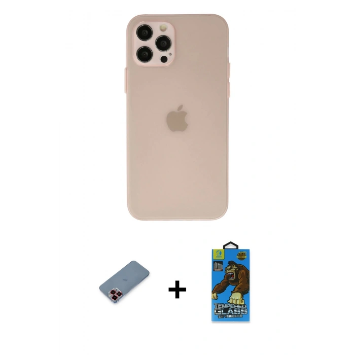 MARSİLYAN™- iPhone 12 Pro Max Kılıf Atlas Minimal Prime - Siyah 18D Cam Ekran Koruyucu + Metal Kamera Lens Koruma Cam - KI