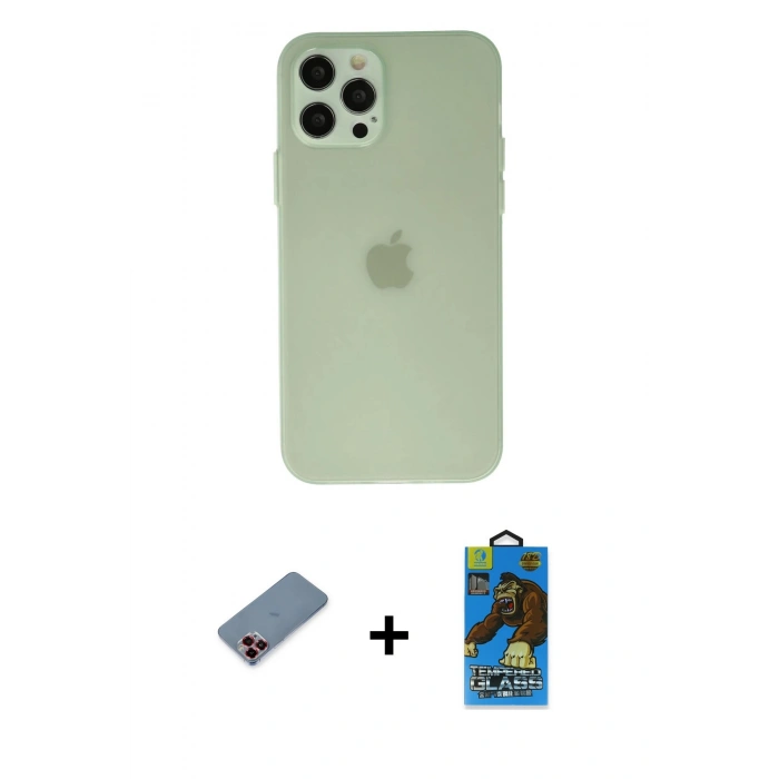 MARSİLYAN™- iPhone 12 Pro Max Kılıf Atlas Minimal Prime - Siyah 18D Cam Ekran Koruyucu + Metal Kamera Lens Koruma Cam - KI