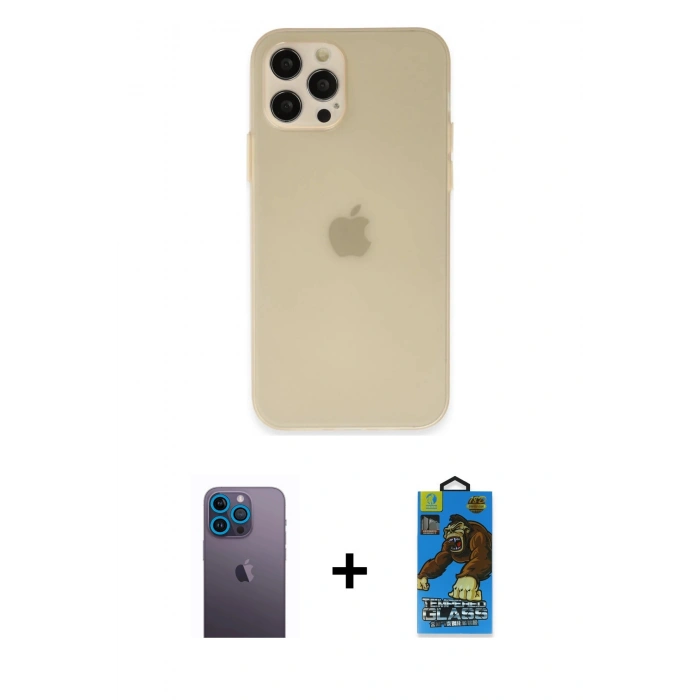 MARSİLYAN™- iPhone 12 Pro Max Kılıf Atlas Minimal Prime - Siyah 18D Cam Ekran Koruyucu + Neon Fosforlu Kamera Lens - MI