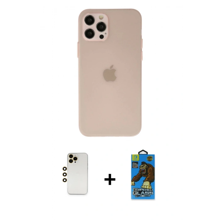 MARSİLYAN™- iPhone 12 Pro Max Kılıf Atlas Minimal Prime - Siyah 18D Cam Ekran Koruyucu + Shine Kamera Lens - GD