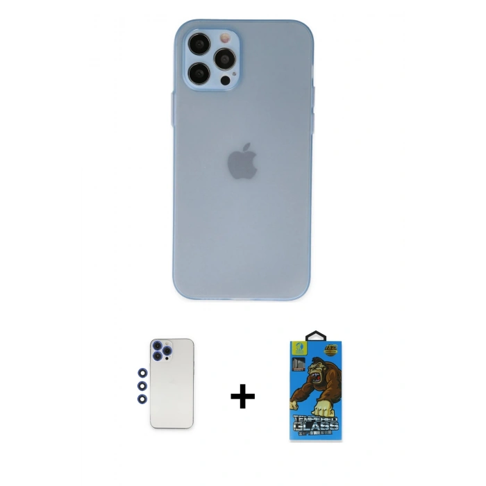 MARSİLYAN™- iPhone 12 Pro Max Kılıf Atlas Minimal Prime - Siyah 18D Cam Ekran Koruyucu + Shine Kamera Lens - LT