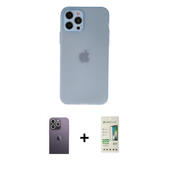 MARSİLYAN™- iPhone 12 Pro Max Kılıf Atlas Minimal Prime - Siyah 20D Premium Cam Ekran Koruyucu + Neon Fosforlu Kamera Lens - BZ