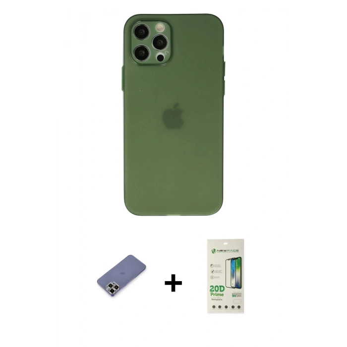 MARSİLYAN™- iPhone 12 Pro Max Kılıf Atlas Minimal Prime - Siyah 20D Premium Cam Ekran Koruyucu + Gold Metal Kamera Lens Koruma Cam