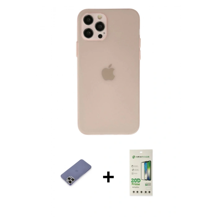 MARSİLYAN™- iPhone 12 Pro Max Kılıf Atlas Minimal Prime - Siyah 20D Premium Cam Ekran Koruyucu + Gold Metal Kamera Lens Koruma Cam