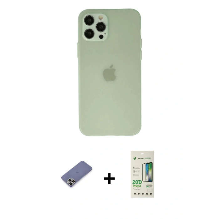 MARSİLYAN™- iPhone 12 Pro Max Kılıf Atlas Minimal Prime - Siyah 20D Premium Cam Ekran Koruyucu + Gold Metal Kamera Lens Koruma Cam