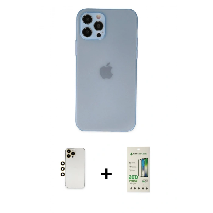 MARSİLYAN™- iPhone 12 Pro Max Kılıf Atlas Minimal Prime - Siyah 20D Premium Cam Ekran Koruyucu + Shine Kamera Lens - GD