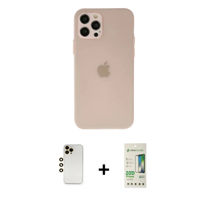 MARSİLYAN™- iPhone 12 Pro Max Kılıf Atlas Minimal Prime - Siyah 20D Premium Cam Ekran Koruyucu + Shine Kamera Lens - GD