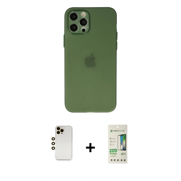 MARSİLYAN™- iPhone 12 Pro Max Kılıf Atlas Minimal Prime - Siyah 20D Premium Cam Ekran Koruyucu + Shine Kamera Lens - GD