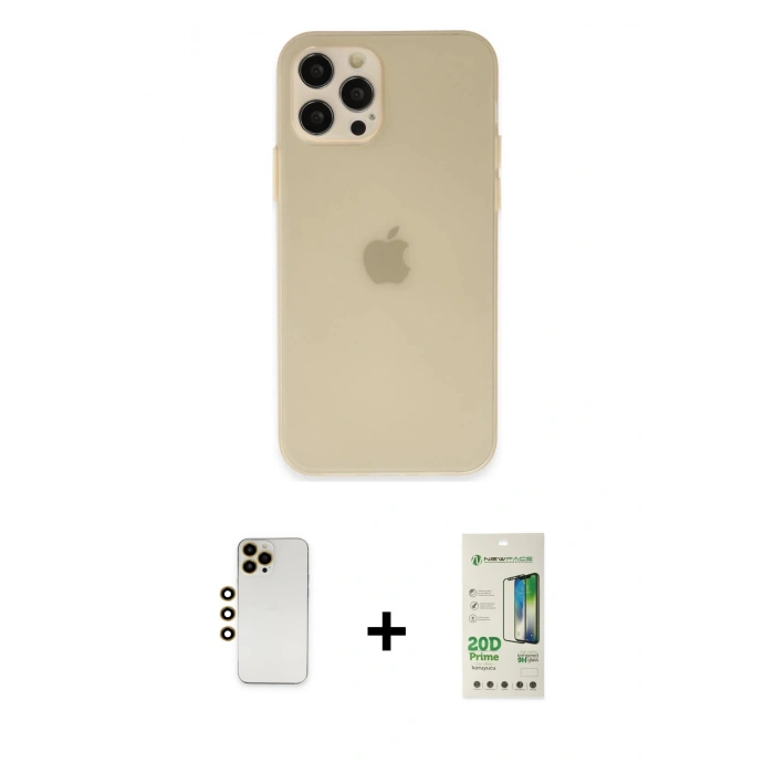 MARSİLYAN™- iPhone 12 Pro Max Kılıf Atlas Minimal Prime - Siyah 20D Premium Cam Ekran Koruyucu + Shine Kamera Lens - GD