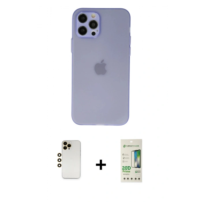 MARSİLYAN™- iPhone 12 Pro Max Kılıf Atlas Minimal Prime - Siyah 20D Premium Cam Ekran Koruyucu + Shine Kamera Lens - GD