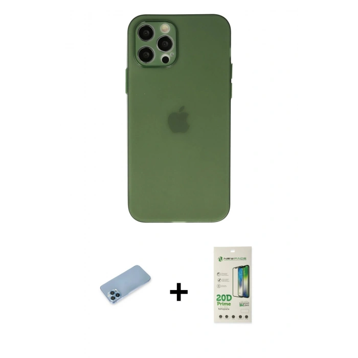 MARSİLYAN™- iPhone 12 Pro Max Kılıf Atlas Minimal Prime - Siyah 20D Premium Cam Ekran Koruyucu + Shine Kamera Lens Koruma Cam - MI
