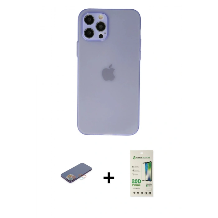 MARSİLYAN™- iPhone 12 Pro Max Kılıf Atlas Minimal Prime - Siyah 20D Premium Cam Ekran Koruyucu + Renkli Kamera Lens Koruma Cam - PE