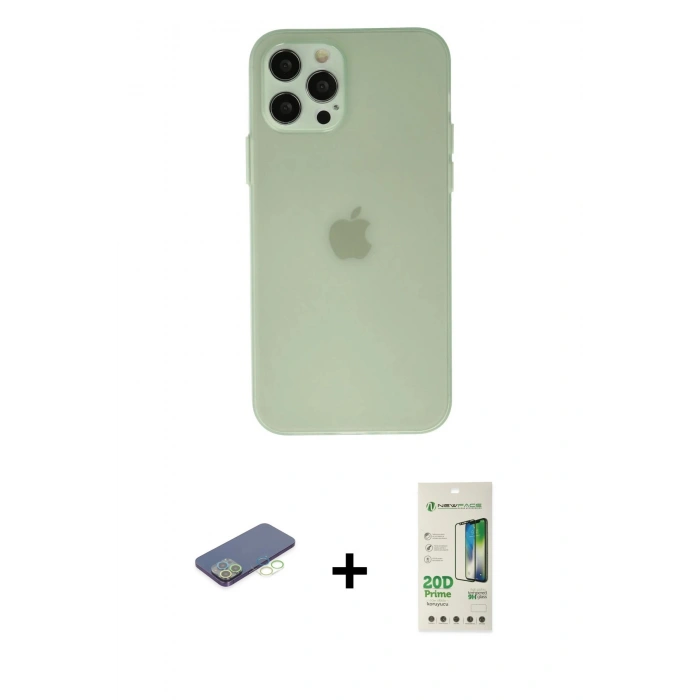 MARSİLYAN™- iPhone 12 Pro Max Kılıf Atlas Minimal Prime - Siyah 20D Premium Cam Ekran Koruyucu + Renkli Kamera Lens Koruma Cam - YL